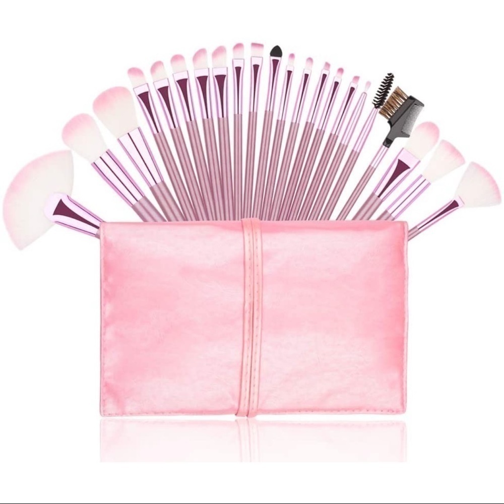 New - 22Pcs Premium, Soft Bristles Pink Makeup Brush Set With Case